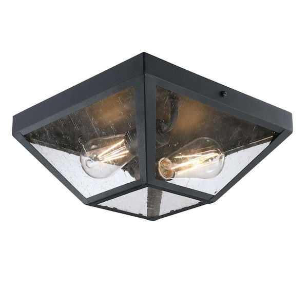Westinghouse Fixture Ceiling Outdr Flush-Mount 60W 2-Light Wyndham 12In Txt, Black Clear Sd Glass 6114300 - main